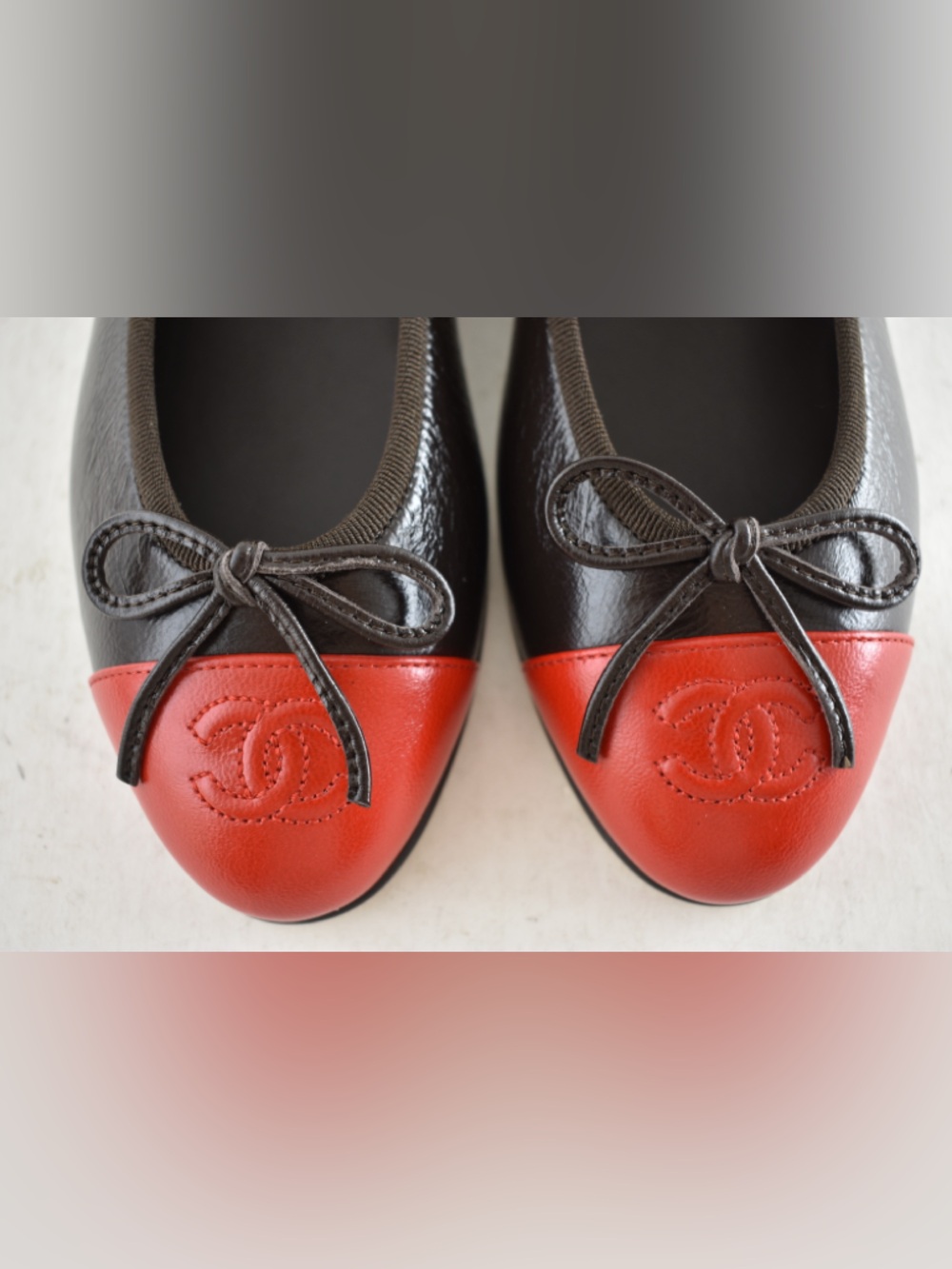 Chanel 26S Dark Brown Red Leather CC Logo Cap Classic Ballet Ballerina Flat 38 - Picture 12 of 16
